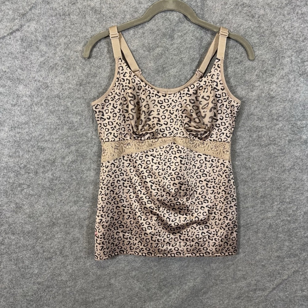 Ruby Ribbon Lace Lift Luxe Cami Sz 40 Fawn Cheetah Built in Bra Gripper #3024